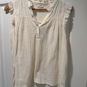 J. Crew Cream Gauze Ruffle Sleeve Button-Front Top